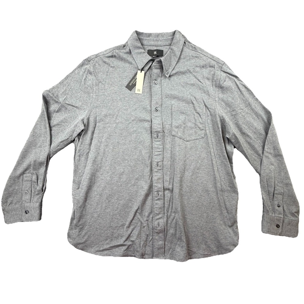BR Gray 100% Cotton Button Up‎ Shirt Men XL New With Tags